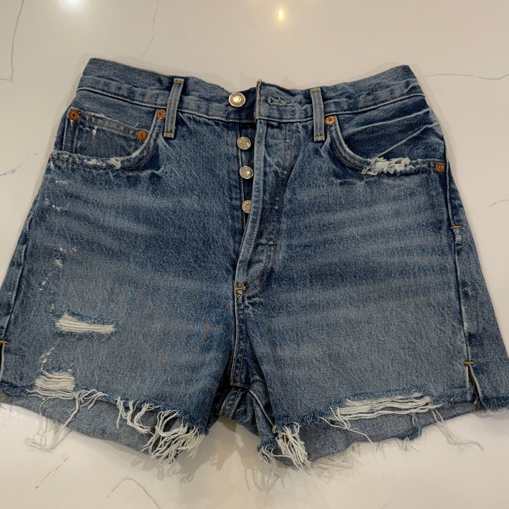 Agolde Blue Distressed Jean Shorts